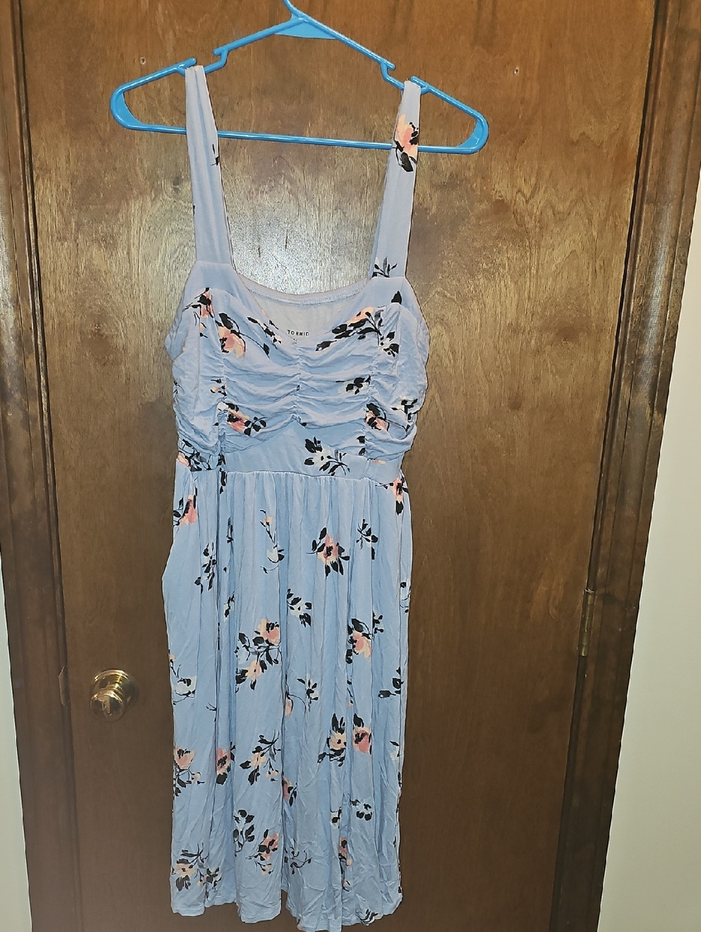 Torrid Light Blue Floral Midi Dress with Pink Accents